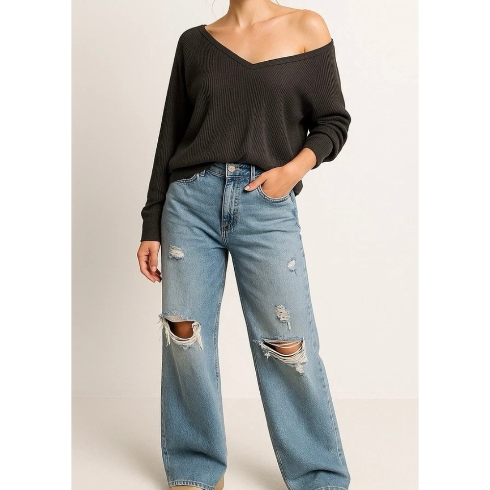 Free People Santa Clara Thermal Top Black Waffle Knit Size‎ S OB1581265 Cozy NWT